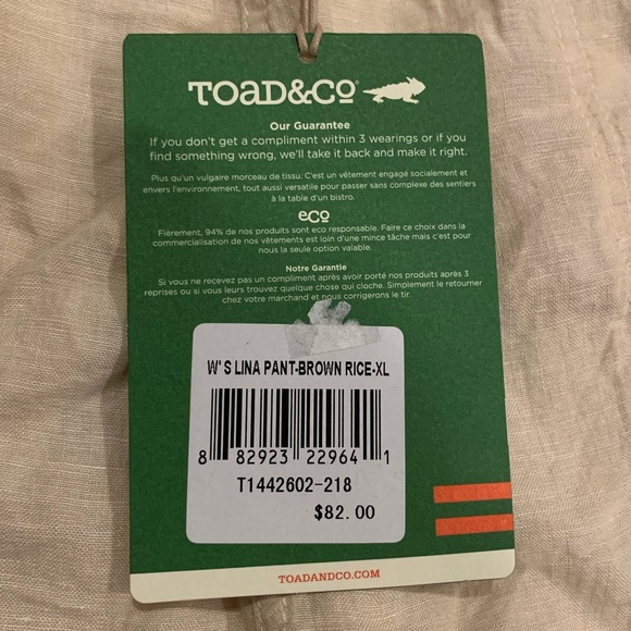 Toad & Co. Lina Linen Pants in Brown Rice Color size XL - Picture 3 of 7